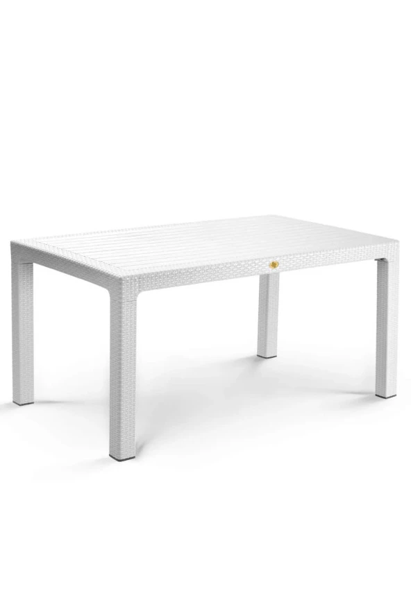 Almina Rattan 90X150 Camsız Masa Takımı 6 Kişilik Rattan Desenli Bahçe Balkon Beyaz Rattan Masa Takımı - 2