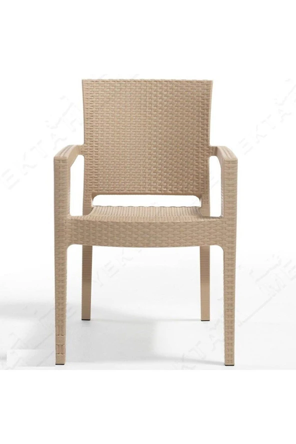Almina Italy 80X140 Camlı Masa Takımı 6 Kişilik Rattan Desenli Bahçe Balkon Kapuçino Rattan Masa Takımı - 3