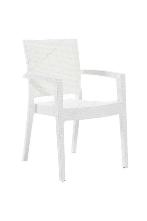 Almina Rattan 90X150 Camlı Masa Takımı 6 Kişilik Rattan Desenli Bahçe Balkon Beyaz Rattan Masa Takımı - 3
