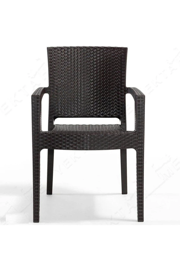Almina Italy 90X150 Camlı Masa Takımı 6 Kişilik Rattan Desenli Bahçe Balkon Kahve Rattan Masa Takımı - 3