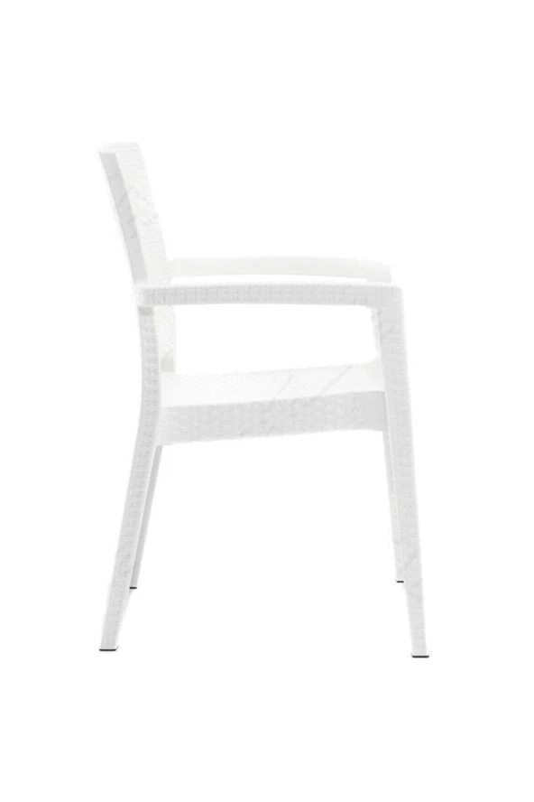 Almina Rattan 90X150 Camlı Masa Takımı 6 Kişilik Rattan Desenli Bahçe Balkon Beyaz Rattan Masa Takımı - 4