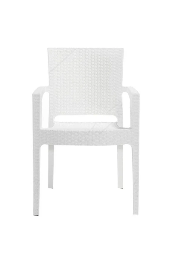 Almina Rattan 90X150 Camlı Masa Takımı 6 Kişilik Rattan Desenli Bahçe Balkon Beyaz Rattan Masa Takımı - 5