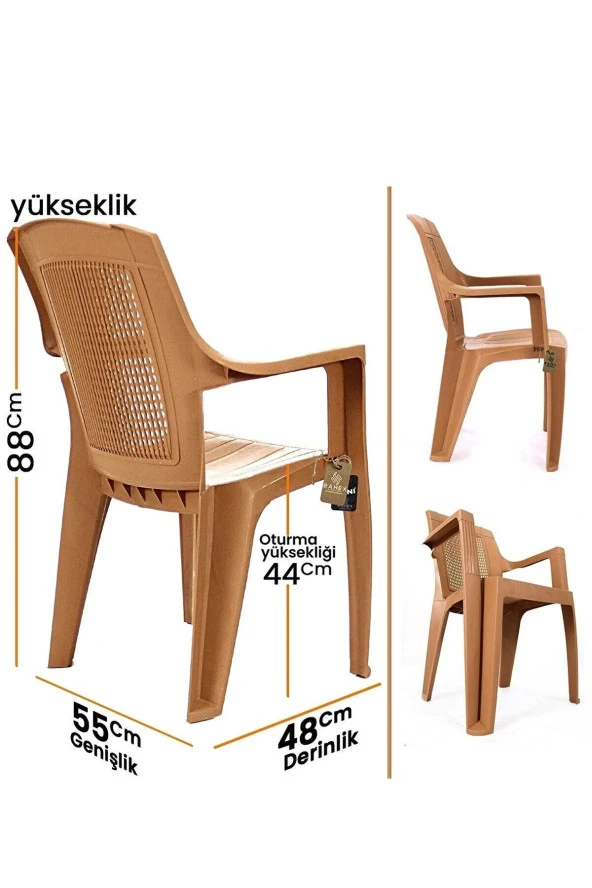 Almina 70X120Cm Gold Katlanır Ayaklı 4 Kişilik Bahçe Balkon Teras Masa Takımı Badem Renk - 6