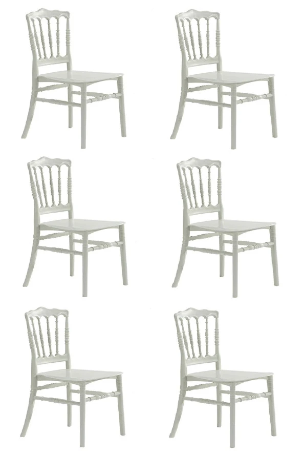 Almina Vals Beyaz Sandalye Bahçe Balkon Teras Sandalyesi 6 Adet Sandalye Takımı