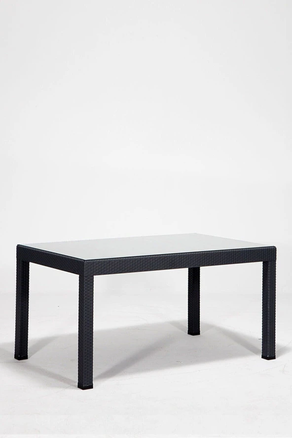Almina Italy 80X140 Camlı Masa Takımı 6 Kişilik Rattan Desenli Bahçe Balkon Antrasit Rattan Masa Takımı - 2