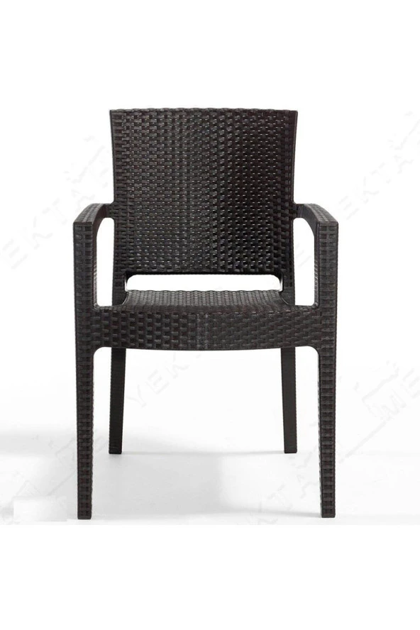 Almina Italy 90X150 Camsız Masa Takımı 6 Kişilik Rattan Desenli Bahçe Balkon Kahve Rattan Masa Takımı - 3