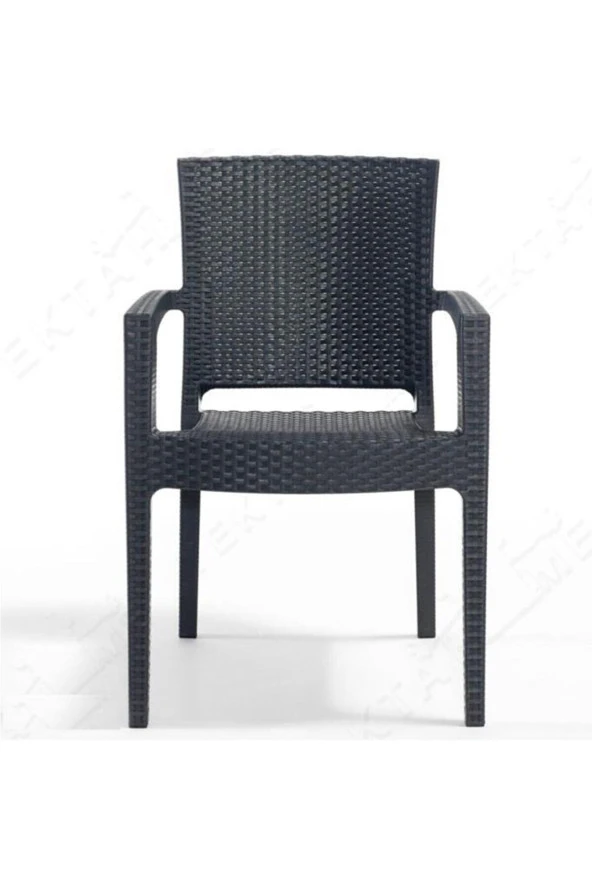 Almina Italy 80X140 Camlı Masa Takımı 6 Kişilik Rattan Desenli Bahçe Balkon Antrasit Rattan Masa Takımı - 3