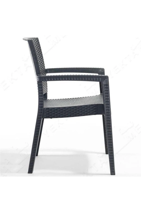 Almina Italy 80X140 Camlı Masa Takımı 6 Kişilik Rattan Desenli Bahçe Balkon Antrasit Rattan Masa Takımı - 5