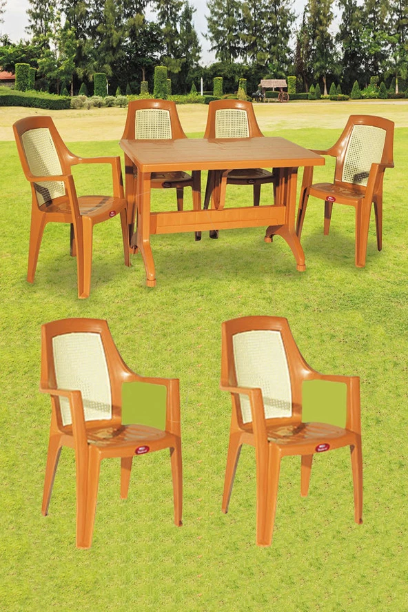 Almina 80X140Cm Diamond Katlanır Ayaklı 6 Kişilik Bahçe Balkon Teras Masa Takımı Badem Renk