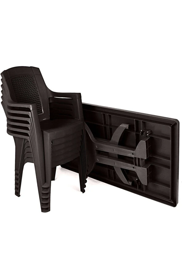 Almina 80X140Cm Gold Katlanır Ayaklı 6 Kişilik Bahçe Balkon Teras Masa Takımı Koyu Kahve - 2