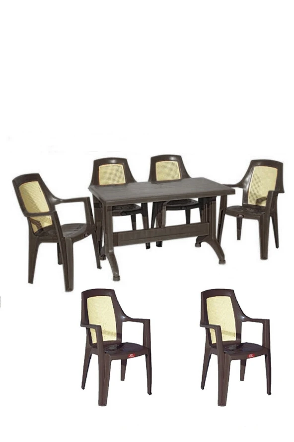 Almina 80X140Cm Diamond Katlanır Ayaklı 6 Kişilik Bahçe Balkon Teras Masa Takımı Koyu Kahve