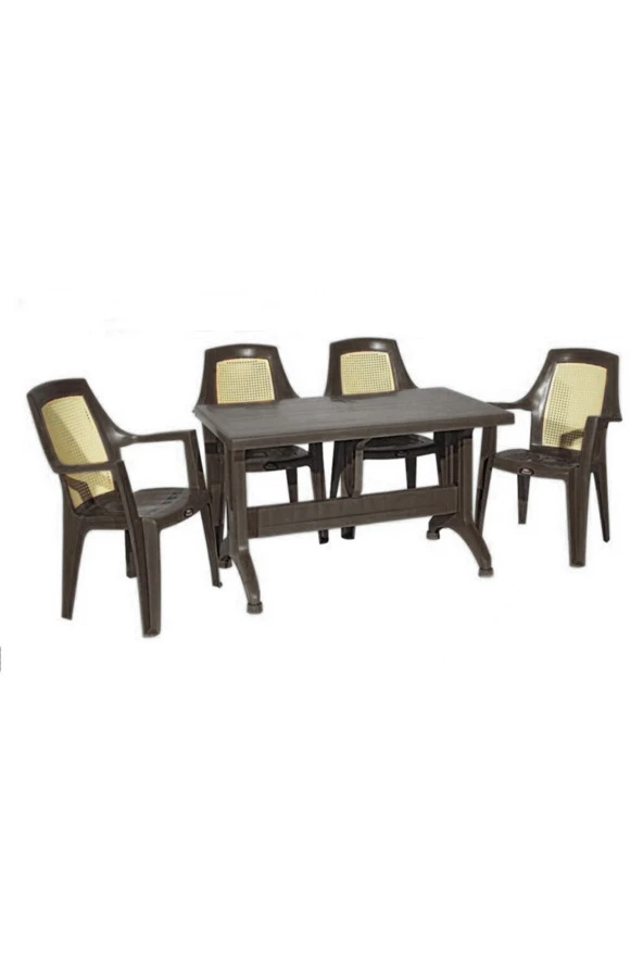 Almina 70X120Cm Diamond Katlanır Ayaklı 4 Kişilik Bahçe Balkon Teras Masa Takımı Koyu Kahve
