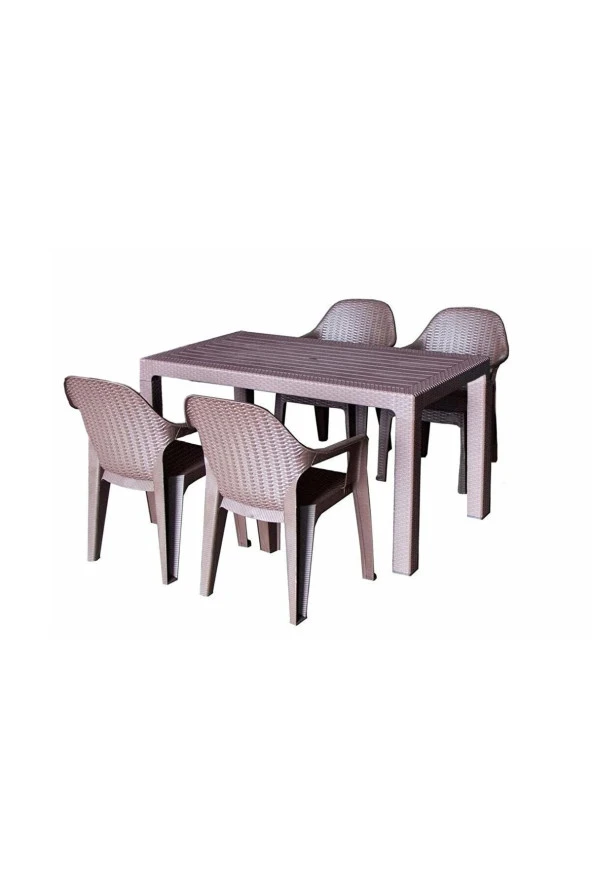 Almina Italy Pro 70X100Cm Rattan Bahçe Balkon Masa Takımı 4 Kişilik Camsız Set Kahverengi