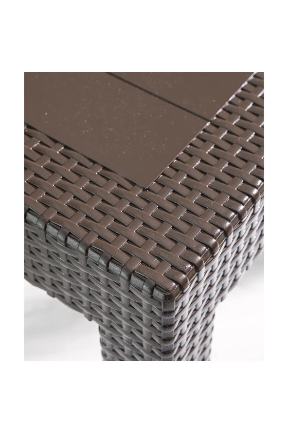 Almina Bambu Pro Rattan Camsız 80X140Cm Masa 6 Kişilik Sandalye Takımı Bahçe Balkon Teras Seti Kahverengi - 3