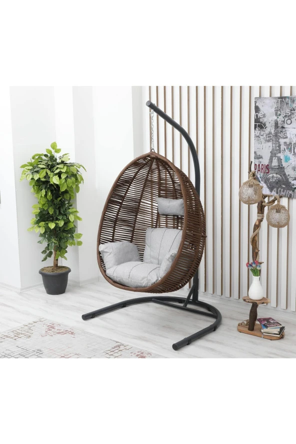 Almina Bahçe Salıncağı Hamak Tek Kişilik Makrome El Örgüsü Kapalı Askılı Tekli Salıncak - 2