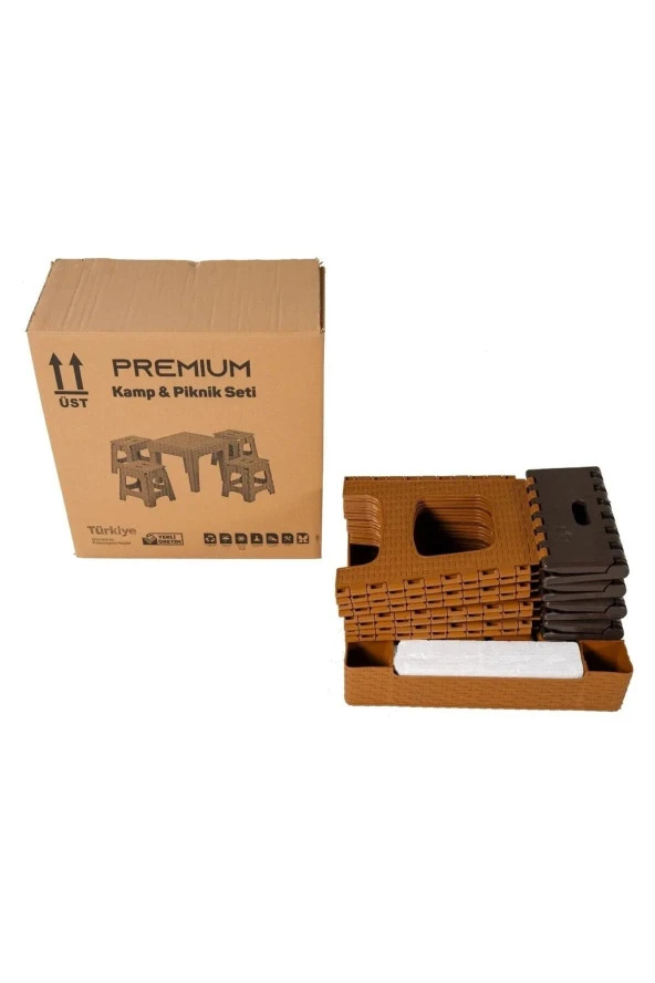 Piknik Seti Katlanır Taşınabilir Masa Ve Tabure Piknik Seti 2 Kişilik Taba Set - 3