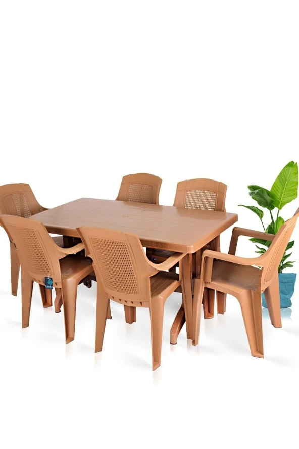 Almina Plastik Bahçe Takımı 80X140 Cm 6 Kişilik Katlanır Ayaklı Teak