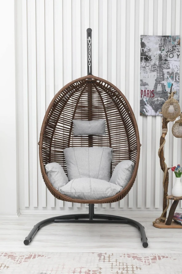 Almina Bahçe Salıncağı Hamak Tek Kişilik Makrome El Örgüsü Kapalı Askılı Tekli Salıncak