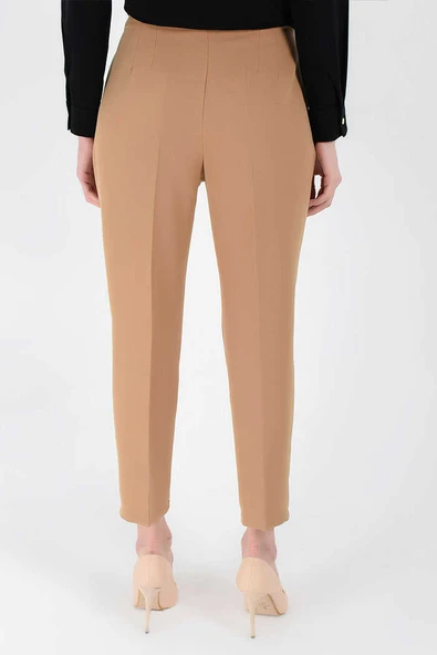 Büyük Beden Fermuarlı Cep Detaylı Kalem Pantolon 0201-1 Taba - Resim 8