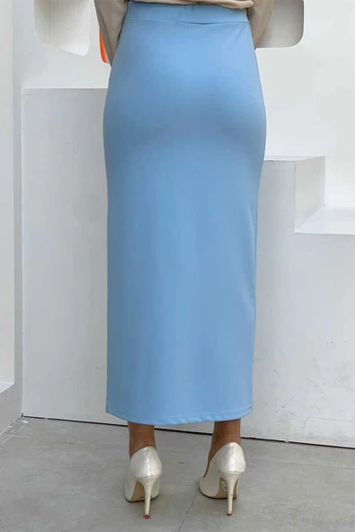 Bel Lastikli Likralı Kalem Etek 1074 Bebe Mavisi - Resim 4