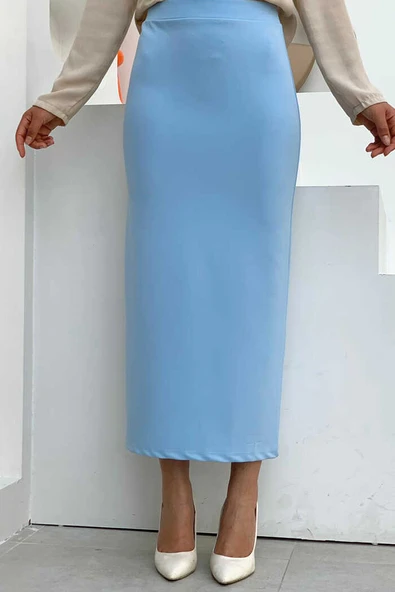 Bel Lastikli Likralı Kalem Etek 1074 Bebe Mavisi - Resim 2