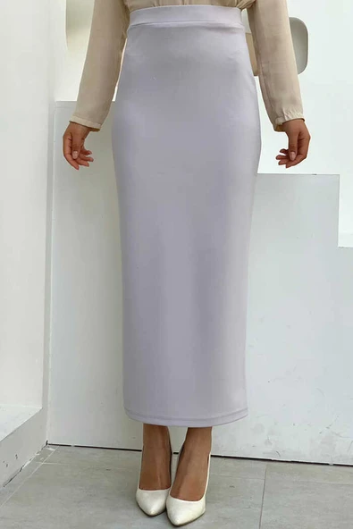 Bel Lastikli Likralı Kalem Etek 1074 Gri - 2