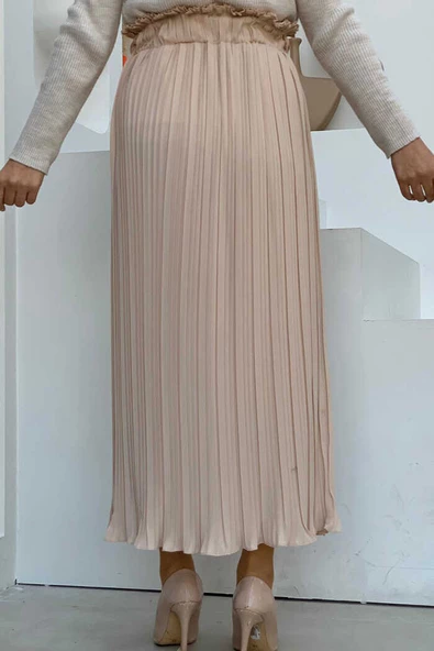 Kalın Lastikli Piliseli Düz Etek 1143 Taş - Resim 2