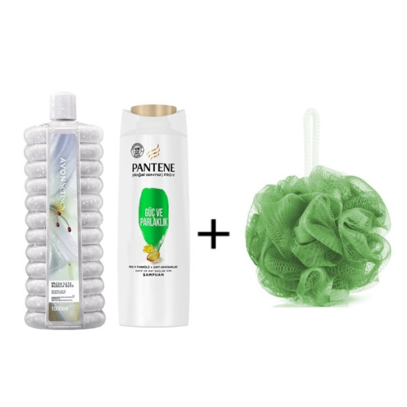 Pantene Şampuan + Avon Banyo Köpüğü + Banyo lifi -3'lü duş seti(Banyo lifi hediyedir)