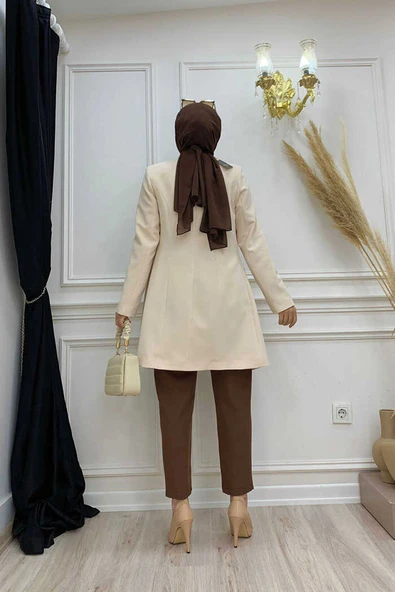 Cep Görünümlü Ön Düğme Detay Astarlı Ceket 7660 Taş - Resim 7