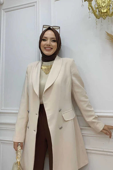 Cep Görünümlü Ön Düğme Detay Astarlı Ceket 7660 Taş - Resim 4