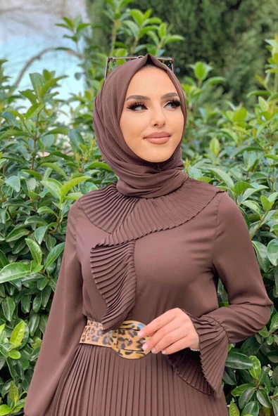Fırfır Pilise Detaylı Kısa Bluz 5293 Kahverengi