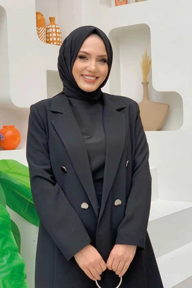 Düğme Detaylı Kısa Ceket Pantolon Takım 8352 Siyah - Resim 4