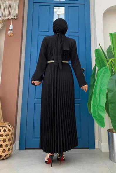 Ceket Görünümlü Eteği Piliseli Elbise 3700 Siyah - 7