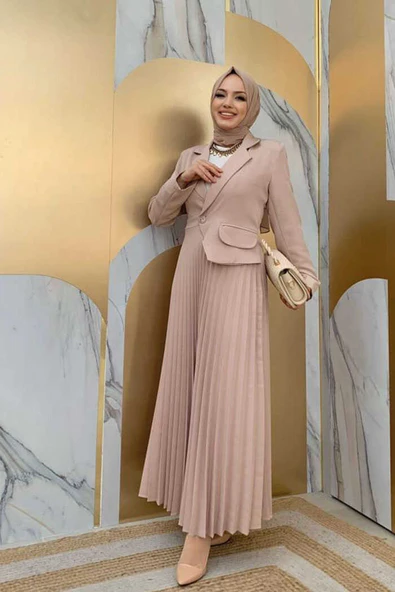 Ceket Görünümlü Eteği Piliseli Elbise 3700 Taş - 5