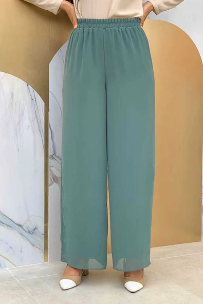 Bel Lastikli Astarlı Şifon Pantolon 0267 Mint
