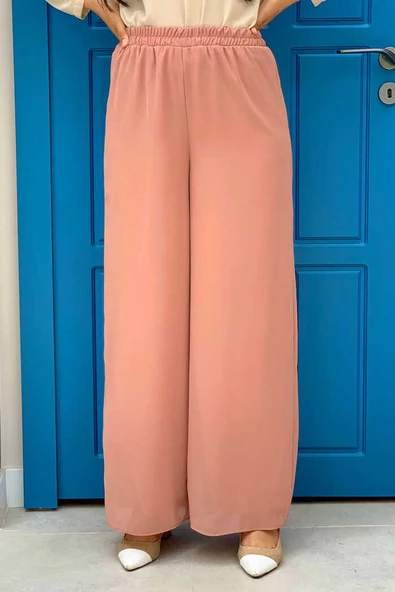 Bel Lastikli Astarlı Şifon Pantolon 0267 Somon