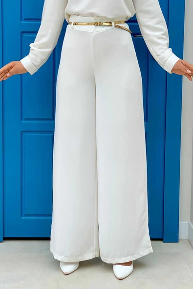 Fermuarlı Kemer Aksesuarlı Pantolon Etek 0125 Ekru