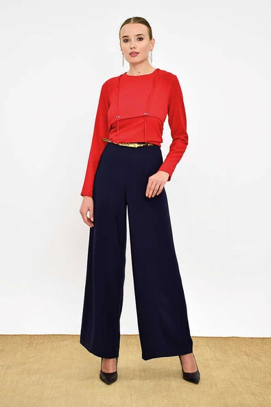 Fermuarlı Kemer Aksesuarlı Pantolon Etek 0125 Lacivert - 2