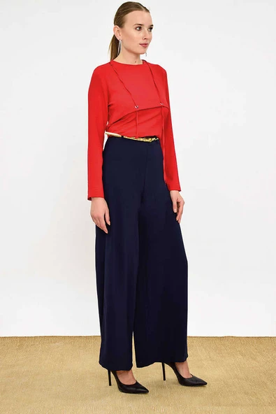 Fermuarlı Kemer Aksesuarlı Pantolon Etek 0125 Lacivert - 6