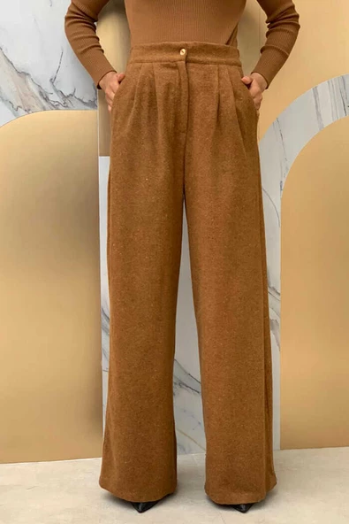 Fermuarlı Cep Detaylı Kaşe Pantolon 0272 Taba