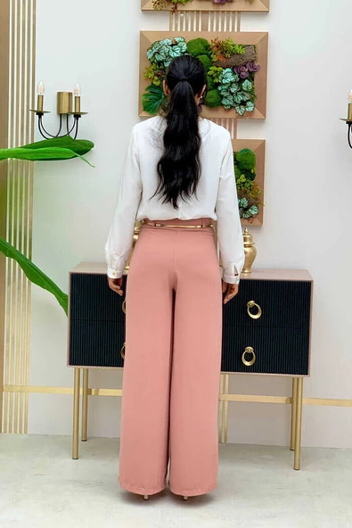 Fermuarlı Kemer Aksesuarlı Pantolon Etek 0125 Somon - Resim 3