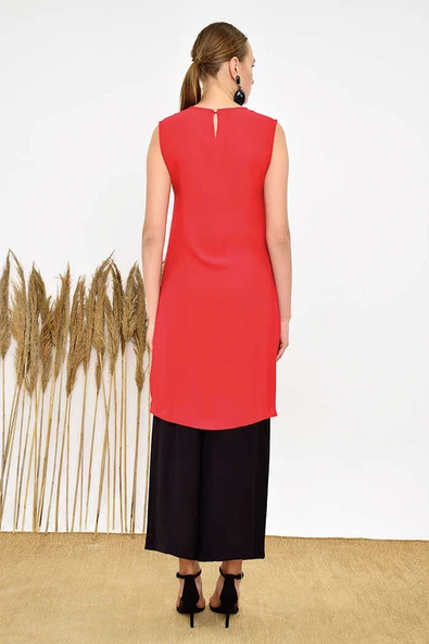 Kat Görünüm Sıfır Kol İçlik Tunik 2340 Kırmızı - 4