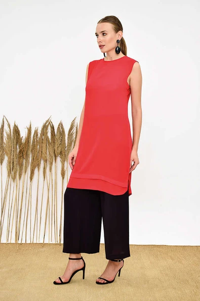 Kat Görünüm Sıfır Kol İçlik Tunik 2340 Kırmızı - 7