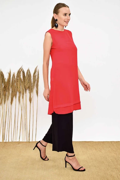 Kat Görünüm Sıfır Kol İçlik Tunik 2340 Kırmızı - 2