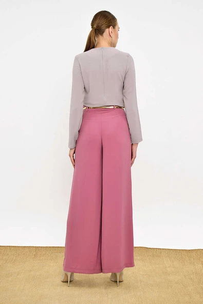 Fermuarlı Kemer Aksesuarlı Pantolon Etek 0125 Pudra - 6