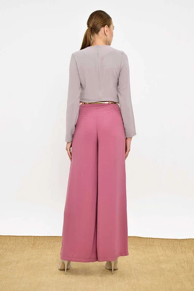 Fermuarlı Kemer Aksesuarlı Pantolon Etek 0125 Pudra - 3