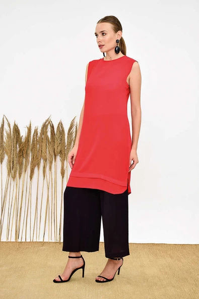 Kat Görünüm Sıfır Kol İçlik Tunik 2340 Kırmızı - 3