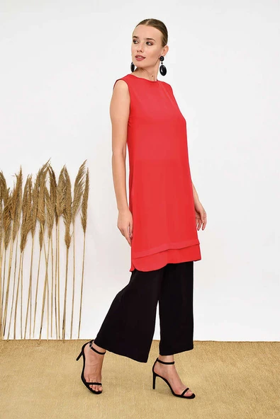 Kat Görünüm Sıfır Kol İçlik Tunik 2340 Kırmızı - 5