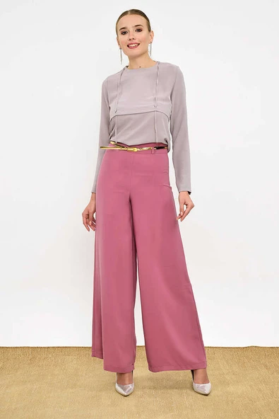 Fermuarlı Kemer Aksesuarlı Pantolon Etek 0125 Pudra - 5