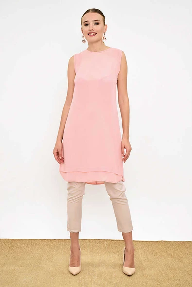 Kat Görünüm Sıfır Kol İçlik Tunik 2340 Pudra - 8